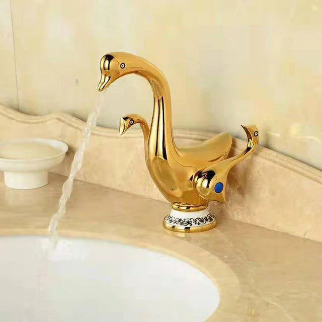 Bathroom Basin Tap Double Handle Ceramic Swan Tap Wash Tap In 4 Colors -Bathlova