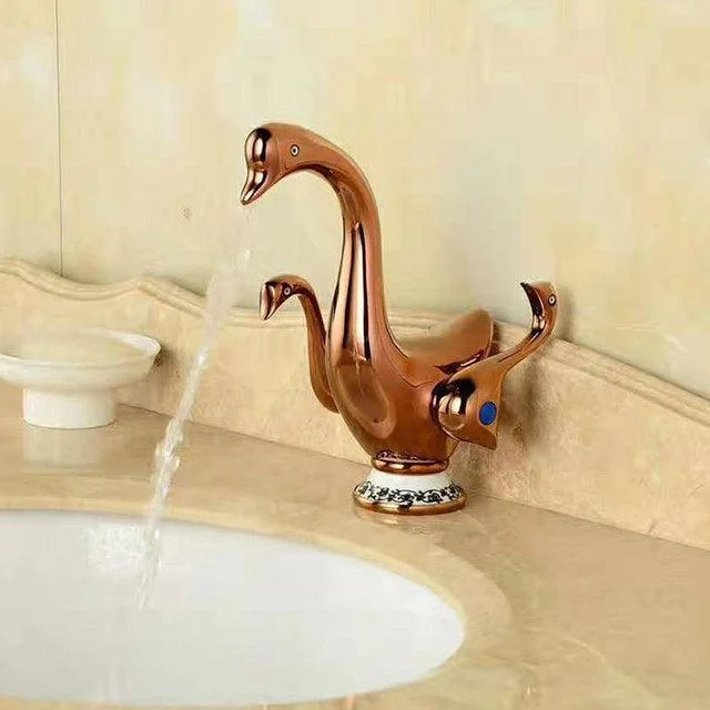 Bathroom Basin Tap Double Handle Ceramic Swan Tap Wash Tap In 4 Colors -Bathlova