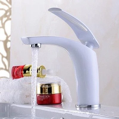 Bathroom Basin Tap White and Black Solid Brass Sink Mixer Tap -Bathlova