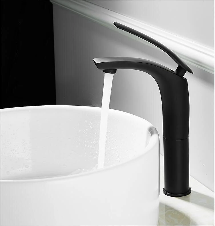 Bathroom Basin Tap White and Black Solid Brass Sink Mixer Tap -Bathlova