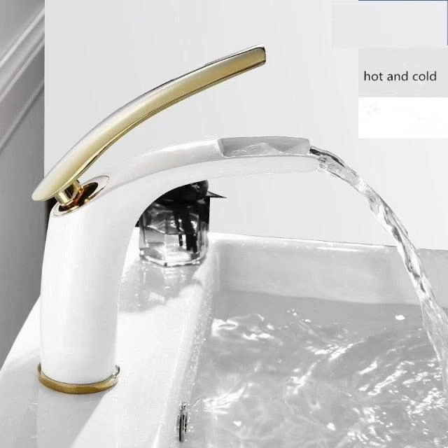 Bathroom Basin Tap White and Black Solid Brass Sink Mixer Tap -Bathlova