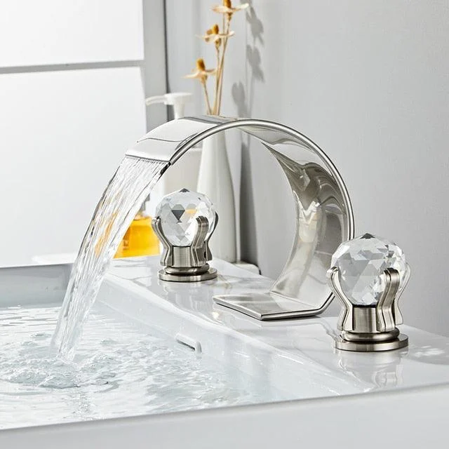 Bathroom Basin Tap With Crystal Ball Switch Waterfall Basin Tap -Bathlova