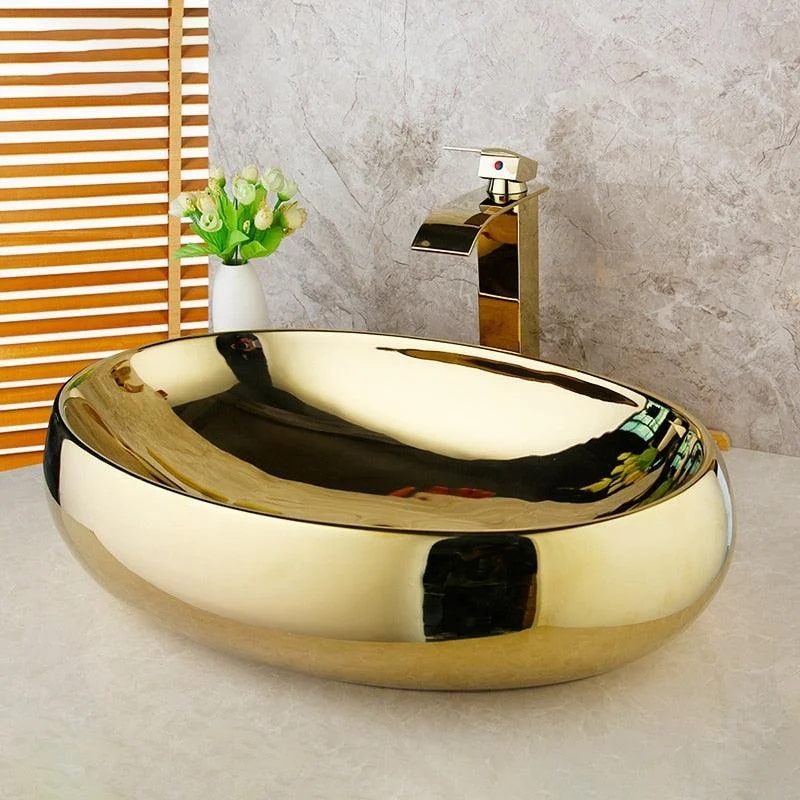 Bathroom Ceramic Basin Sink Golden Plated Solid Brass Tap Tap Set -Bathlova