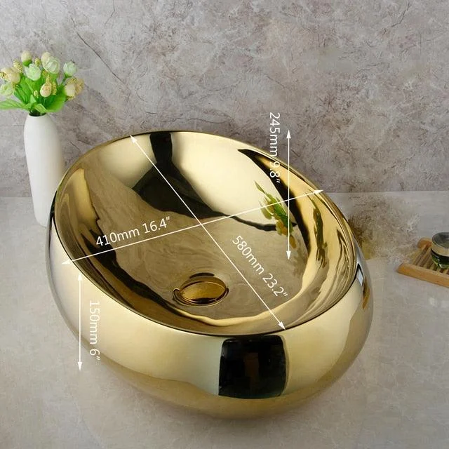 Bathroom Ceramic Basin Sink Golden Plated Solid Brass Tap Tap Set -Bathlova