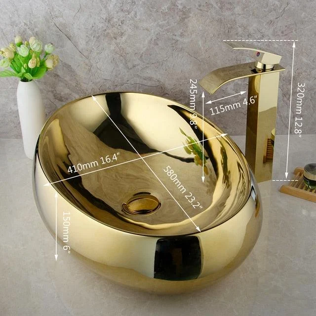 Bathroom Ceramic Basin Sink Golden Plated Solid Brass Tap Tap Set -Bathlova