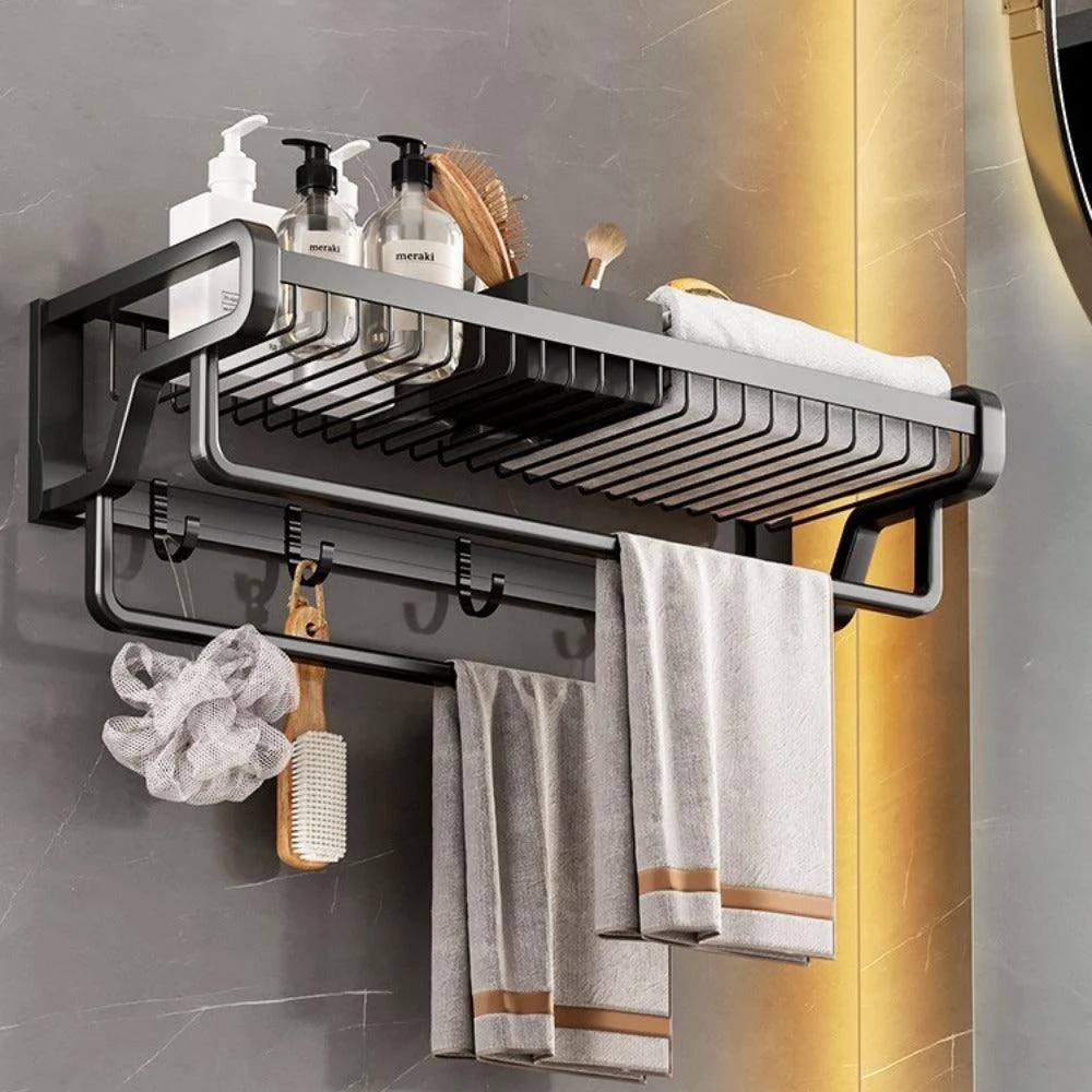 Bathroom Foldable Towel Rack Bar No Drill Bathroom Storage Shelf -Bathlova