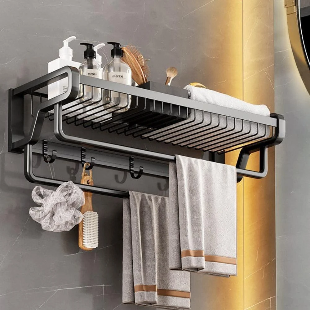 Bathroom Foldable Towel Rack Bar No Drill Bathroom Storage Shelf -Bathlova