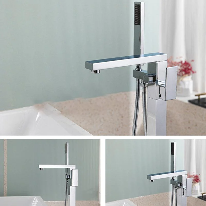 Bathroom Freestanding Tub Filler Floor Mounted One Handle Fixed Tap with Hose -Bathlova