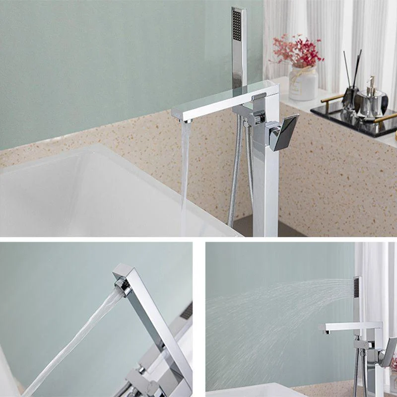 Bathroom Freestanding Tub Filler Floor Mounted One Handle Fixed Tap with Hose -Bathlova