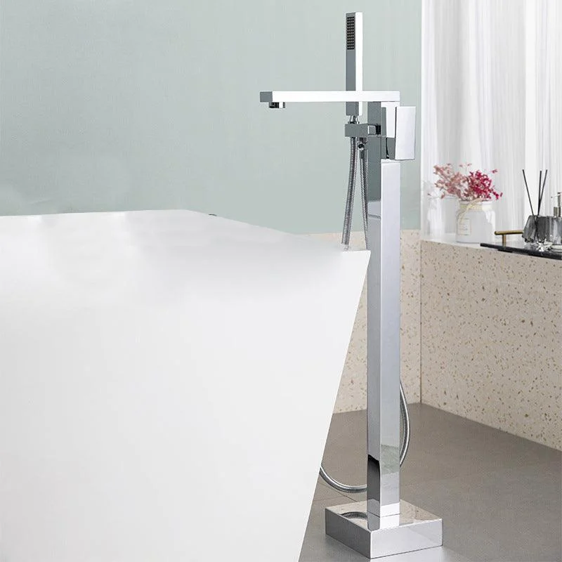 Bathroom Freestanding Tub Filler Floor Mounted One Handle Fixed Tap with Hose -Bathlova