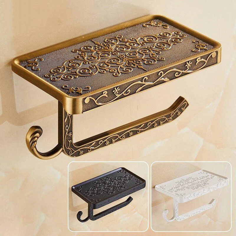 Bathroom Shelf Antique Bronze Carving Paper Rack with Phone Shelf -Bathlova