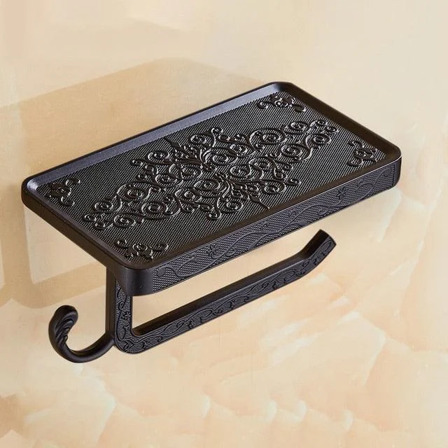 Bathroom Shelf Antique Bronze Carving Paper Rack with Phone Shelf -Bathlova