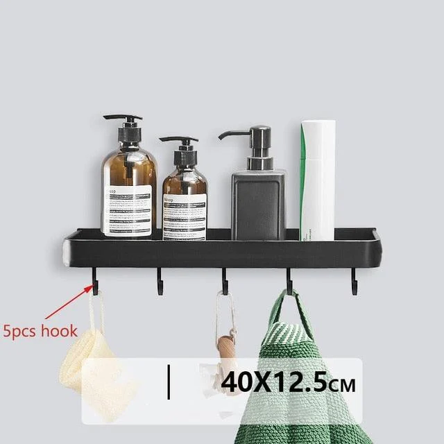 Bathroom Shelf No Drill Shower Storage Rack Black Corner Shelves -Bathlova