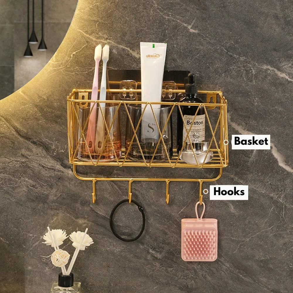 Bathroom Shelf No-drill Storage Rack Wall Hanging Storage Basket -Bathlova