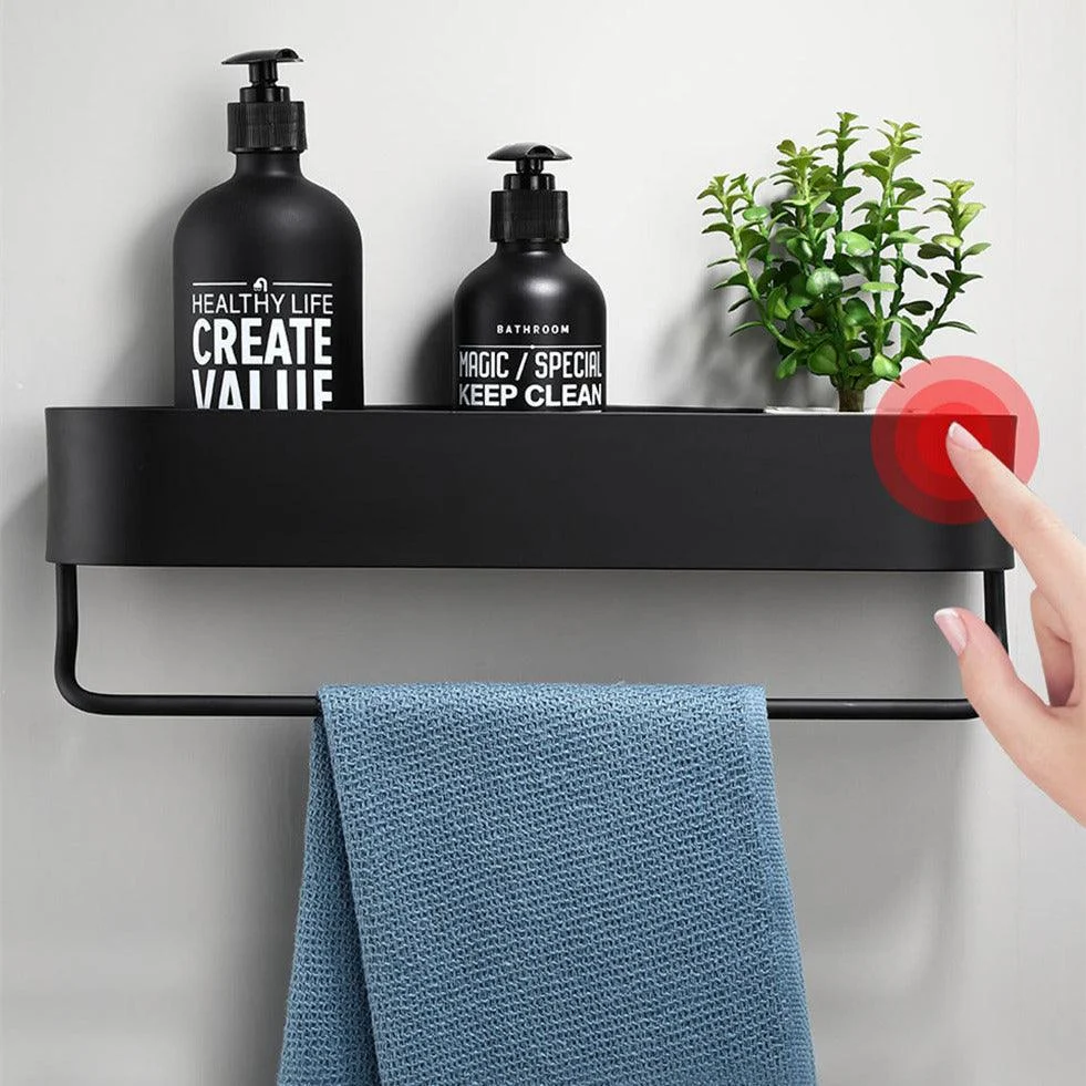 Bathroom Shelf Rack Wall Shelves Towel Holder Black Shower Storage -Bathlova