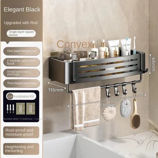 Bathroom Shelves Wall Towel Rack Mounted Shower Caddy With No Drilling -Bathlova