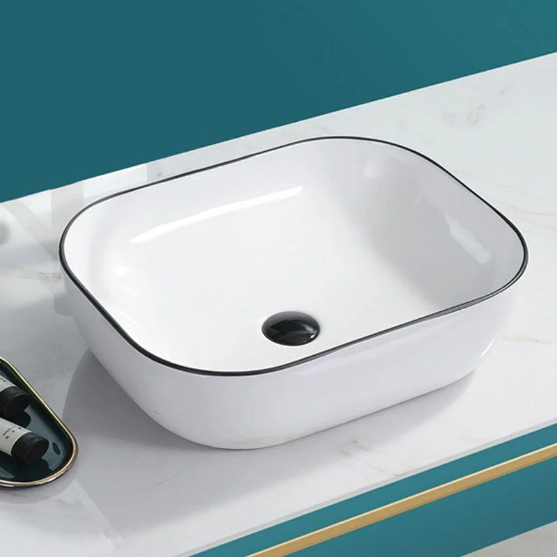 Bathroom Sink Ceramic Black Edging Anti-spill Rectangular Rod Single Handle Tap Sink -Bathlova