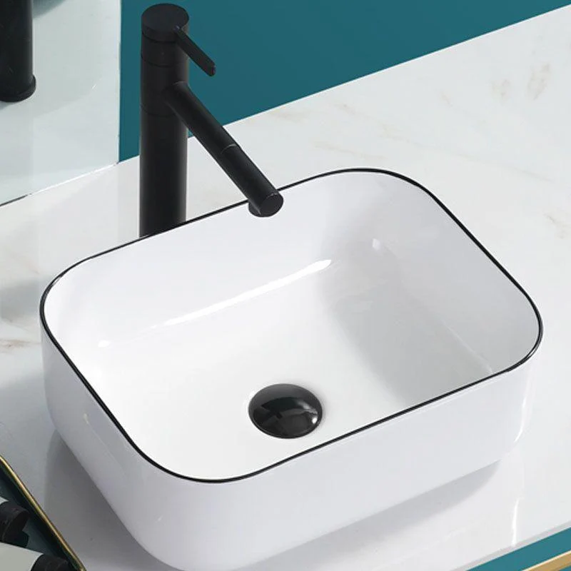 Bathroom Sink Ceramic Black Edging Anti-spill Rectangular Rod Single Handle Tap Sink -Bathlova