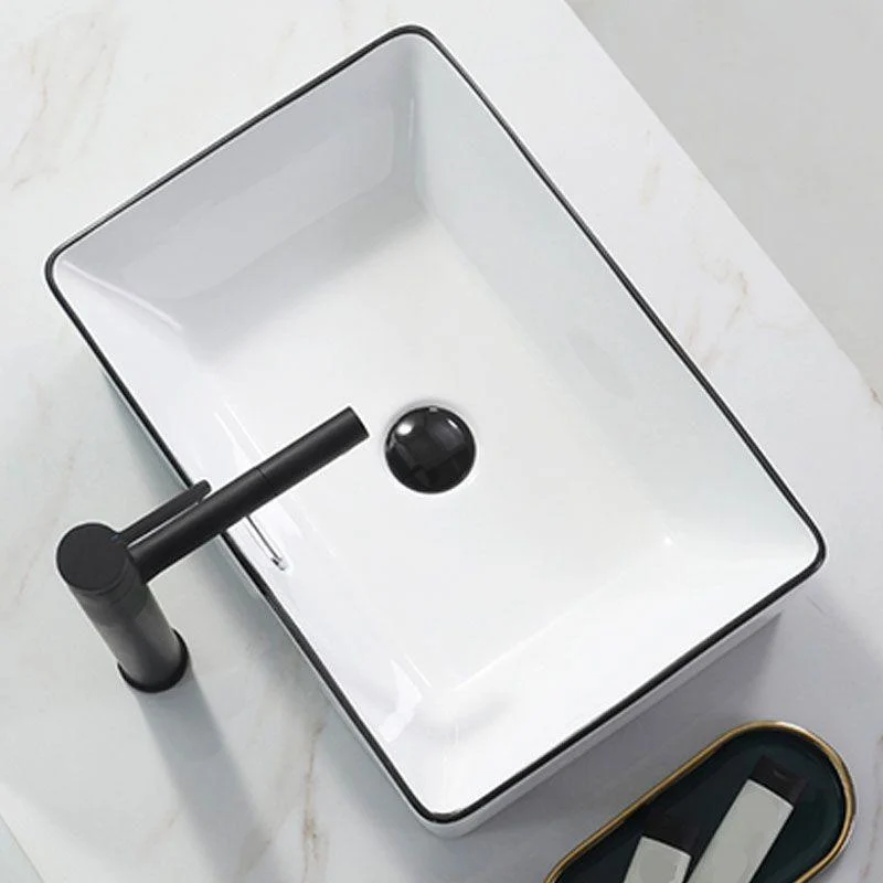 Bathroom Sink Ceramic Black Edging Anti-spill Rectangular Rod Single Handle Tap Sink -Bathlova