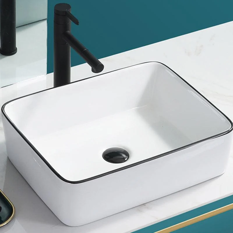 Bathroom Sink Ceramic Black Edging Anti-spill Rectangular Rod Single Handle Tap Sink -Bathlova