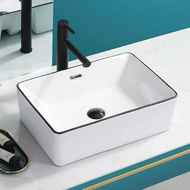 Bathroom Sink Ceramic Black Edging Anti-spill Rectangular Rod Single Handle Tap Sink -Bathlova