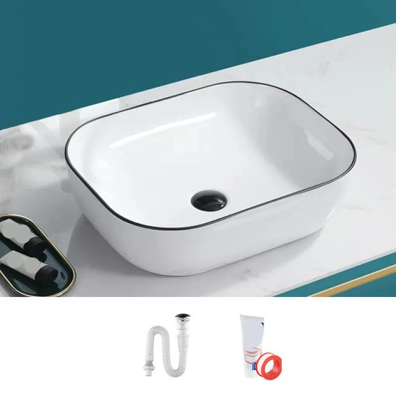 Bathroom Sink Ceramic Black Edging Anti-spill Rectangular Rod Single Handle Tap Sink -Bathlova