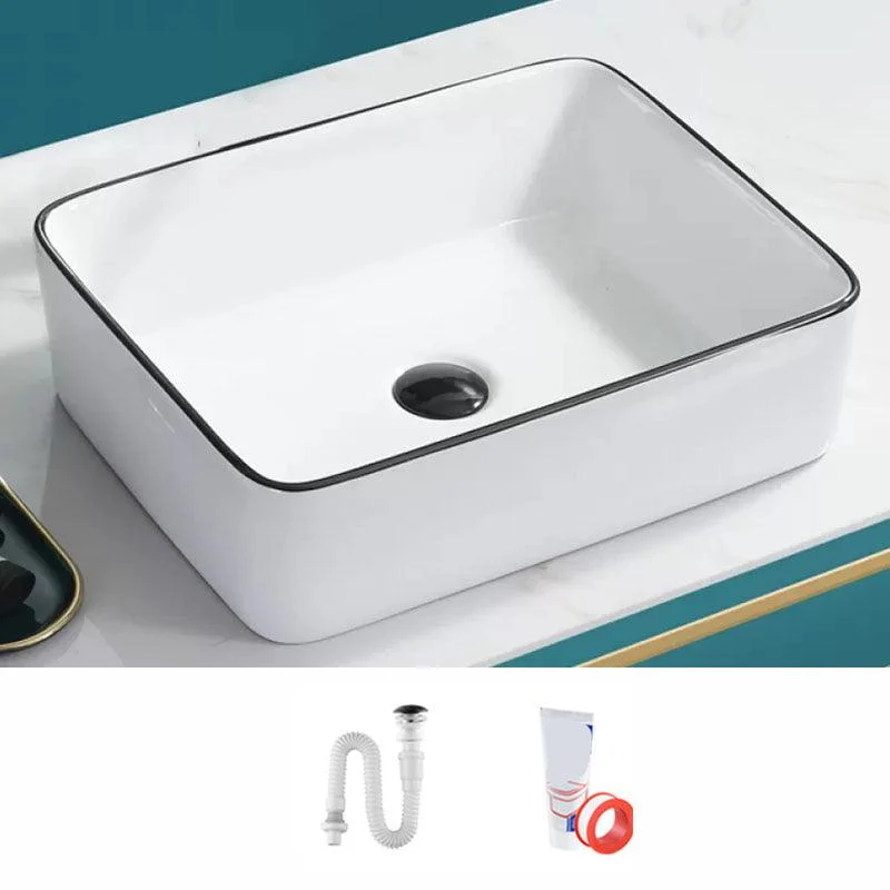 Bathroom Sink Ceramic Black Edging Anti-spill Rectangular Rod Single Handle Tap Sink -Bathlova