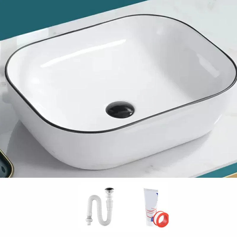 Bathroom Sink Ceramic Black Edging Anti-spill Rectangular Rod Single Handle Tap Sink -Bathlova