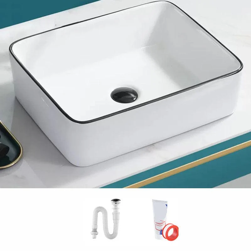 Bathroom Sink Ceramic Black Edging Anti-spill Rectangular Rod Single Handle Tap Sink -Bathlova