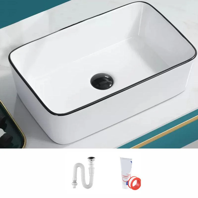 Bathroom Sink Ceramic Black Edging Anti-spill Rectangular Rod Single Handle Tap Sink -Bathlova