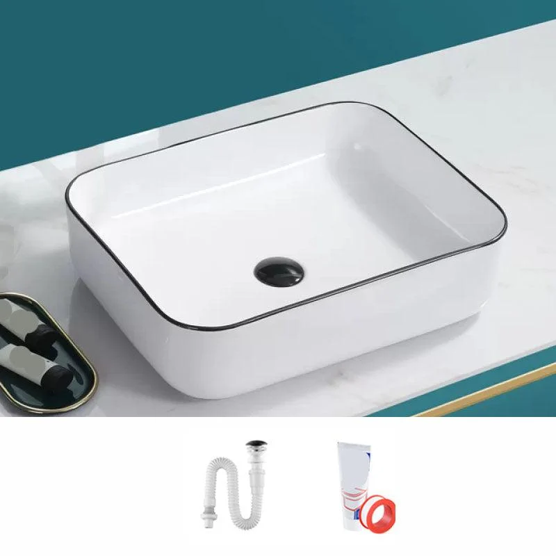 Bathroom Sink Ceramic Black Edging Anti-spill Rectangular Rod Single Handle Tap Sink -Bathlova