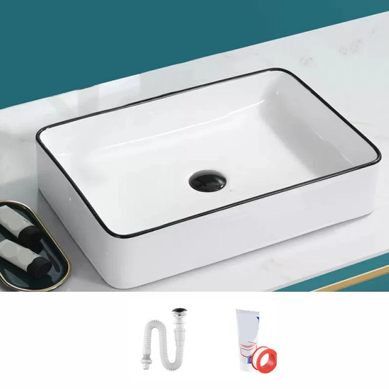 Bathroom Sink Ceramic Black Edging Anti-spill Rectangular Rod Single Handle Tap Sink -Bathlova