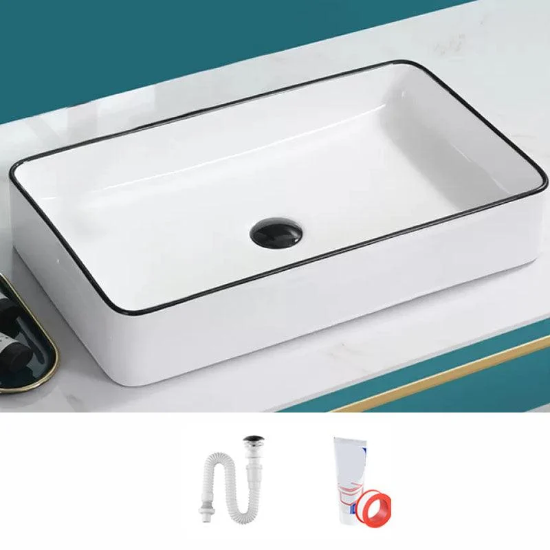 Bathroom Sink Ceramic Black Edging Anti-spill Rectangular Rod Single Handle Tap Sink -Bathlova