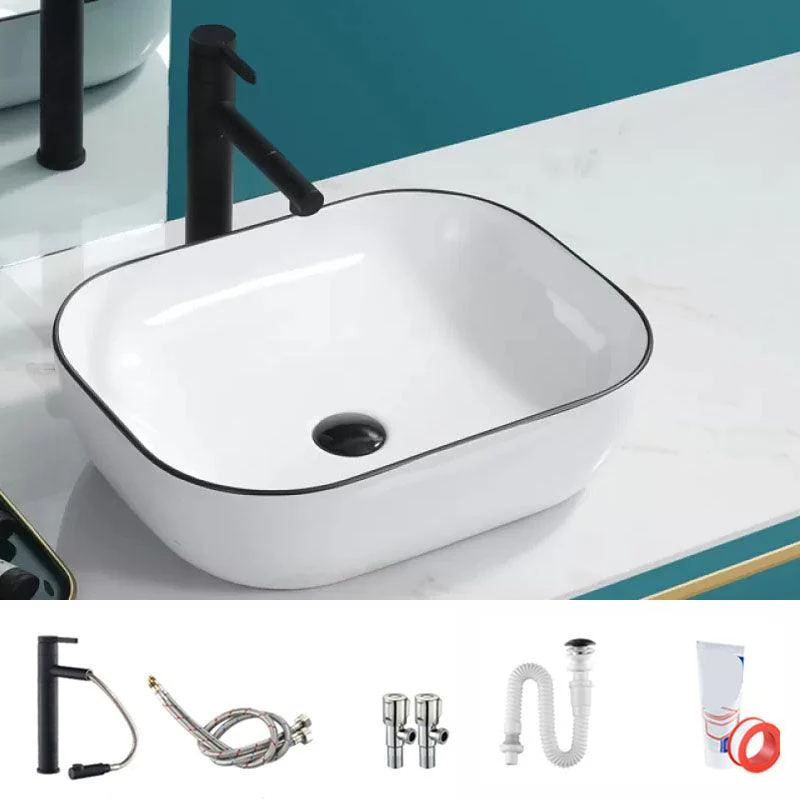 Bathroom Sink Ceramic Black Edging Anti-spill Rectangular Rod Single Handle Tap Sink -Bathlova