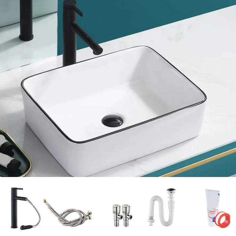 Bathroom Sink Ceramic Black Edging Anti-spill Rectangular Rod Single Handle Tap Sink -Bathlova