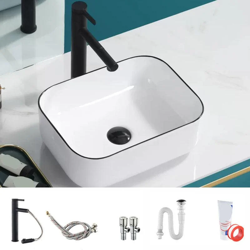 Bathroom Sink Ceramic Black Edging Anti-spill Rectangular Rod Single Handle Tap Sink -Bathlova