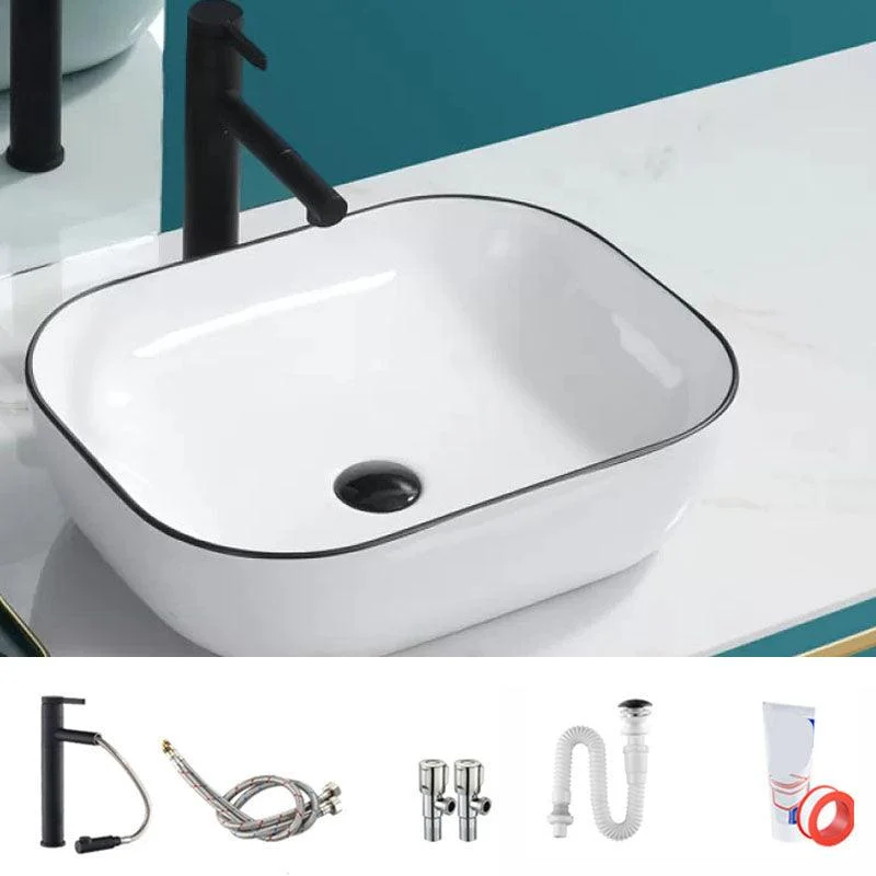 Bathroom Sink Ceramic Black Edging Anti-spill Rectangular Rod Single Handle Tap Sink -Bathlova