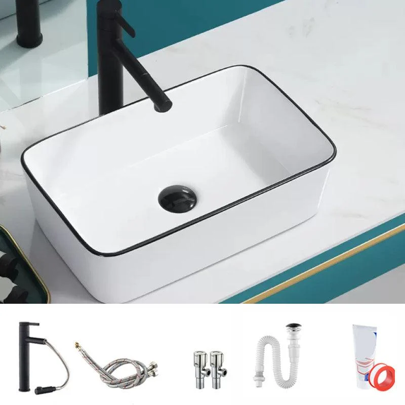 Bathroom Sink Ceramic Black Edging Anti-spill Rectangular Rod Single Handle Tap Sink -Bathlova