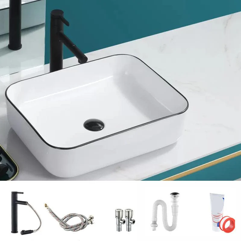 Bathroom Sink Ceramic Black Edging Anti-spill Rectangular Rod Single Handle Tap Sink -Bathlova