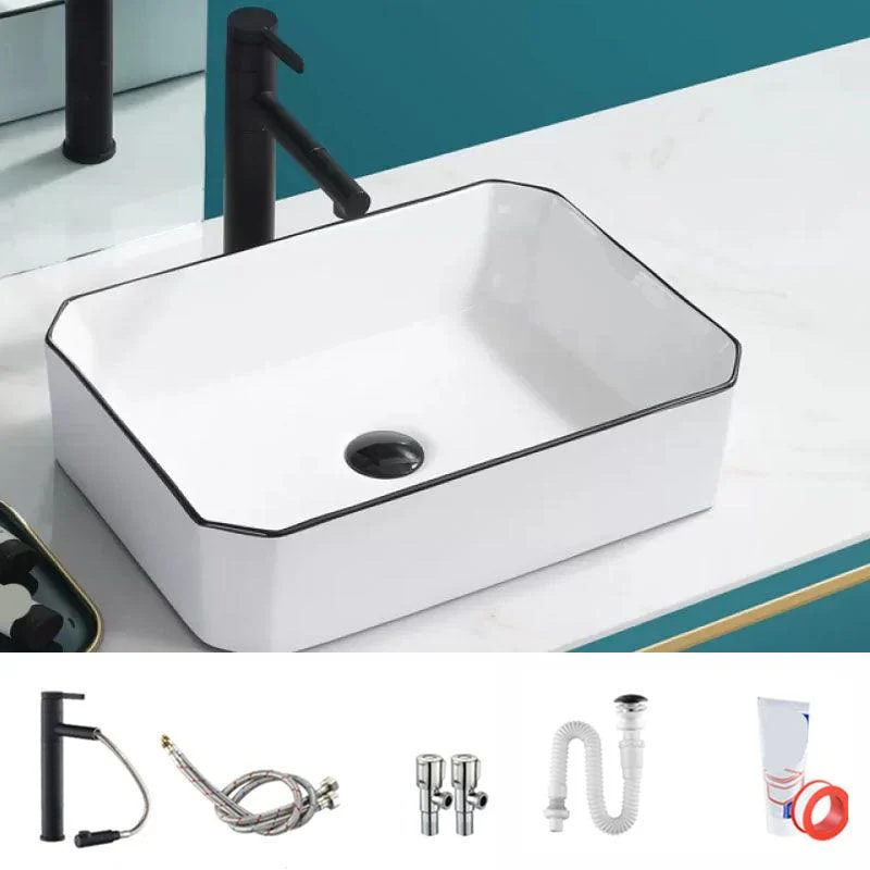 Bathroom Sink Ceramic Black Edging Anti-spill Rectangular Rod Single Handle Tap Sink -Bathlova