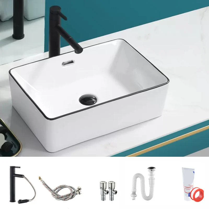 Bathroom Sink Ceramic Black Edging Anti-spill Rectangular Rod Single Handle Tap Sink -Bathlova