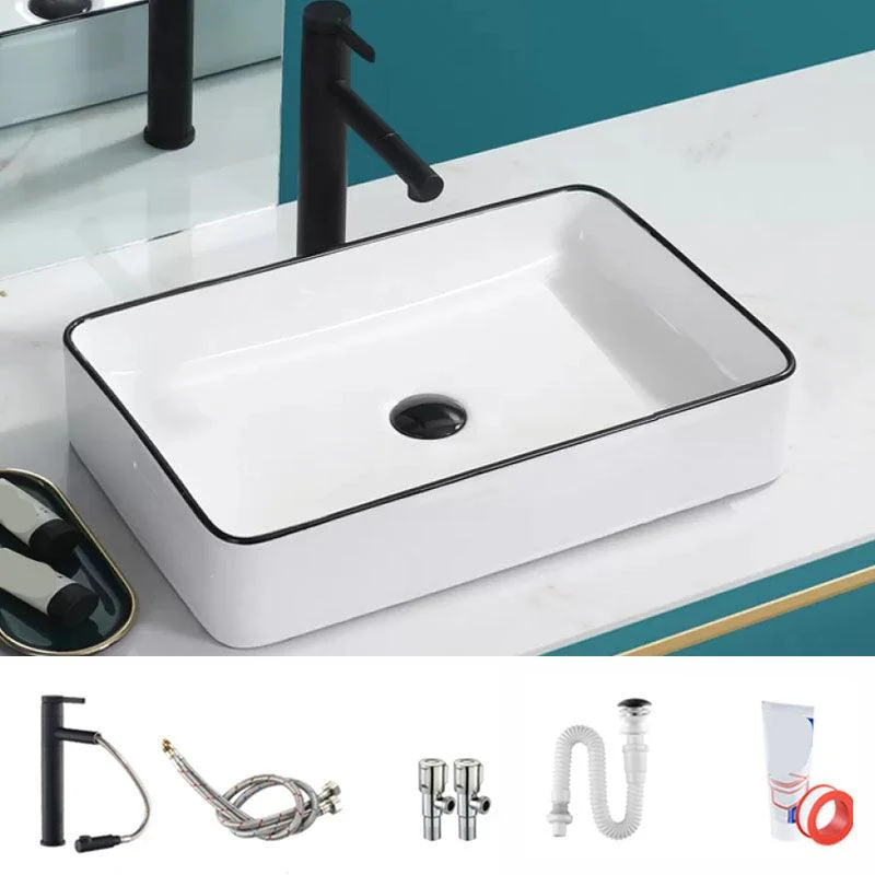 Bathroom Sink Ceramic Black Edging Anti-spill Rectangular Rod Single Handle Tap Sink -Bathlova