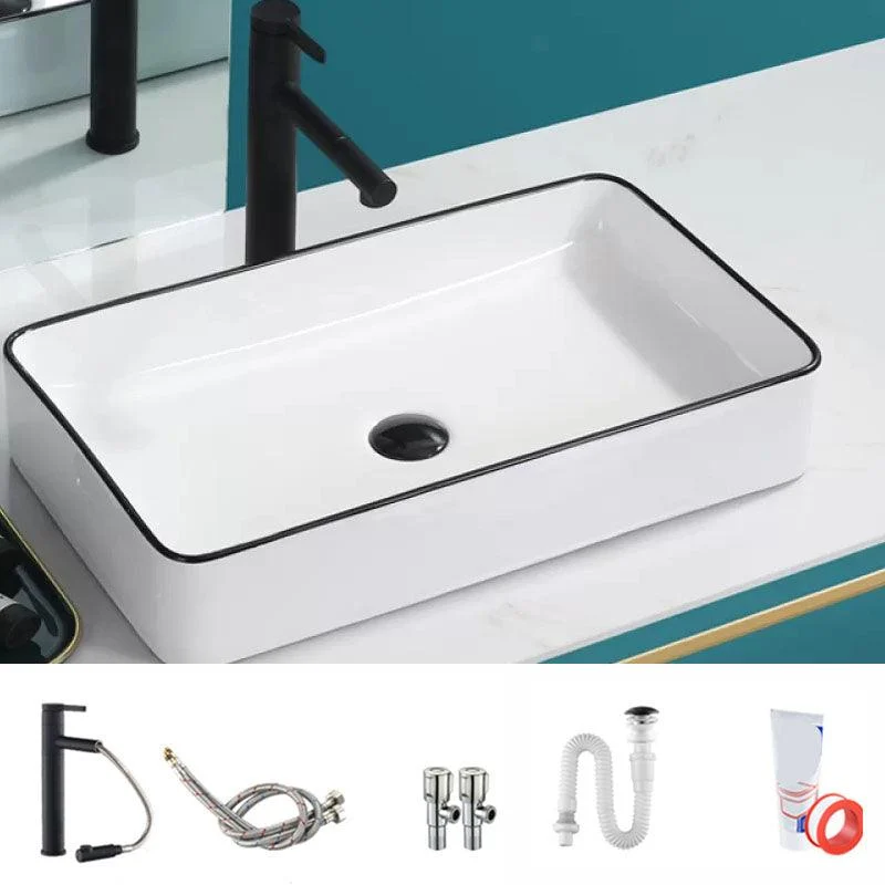 Bathroom Sink Ceramic Black Edging Anti-spill Rectangular Rod Single Handle Tap Sink -Bathlova