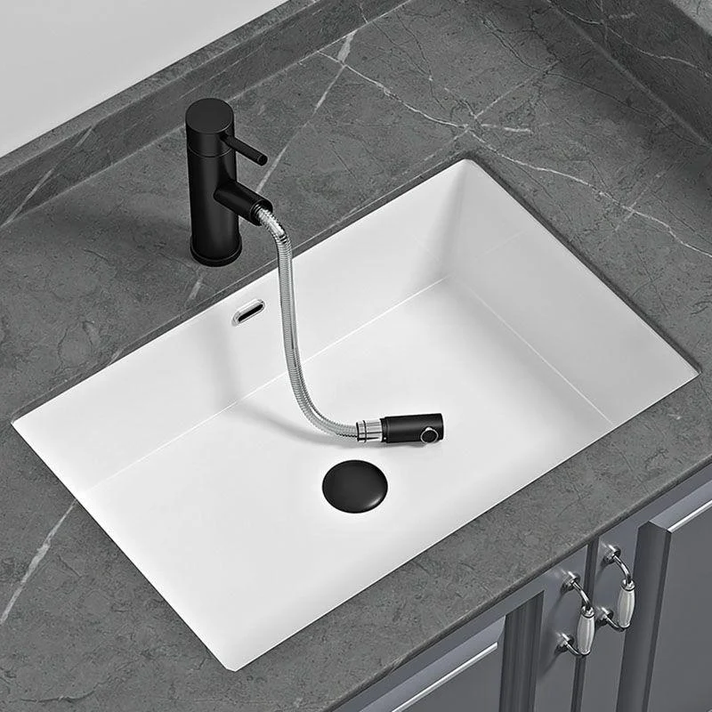 Bathroom Sink Ceramic Pull-out Tap White Rectangular Washroom Sink -Bathlova