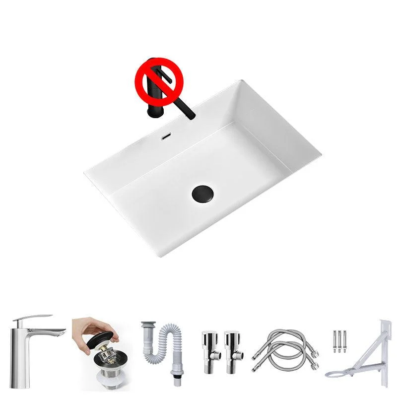 Bathroom Sink Ceramic Pull-out Tap White Rectangular Washroom Sink -Bathlova