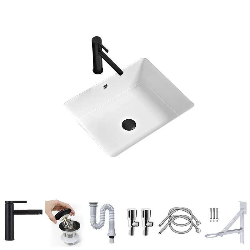 Bathroom Sink Ceramic Pull-out Tap White Rectangular Washroom Sink -Bathlova