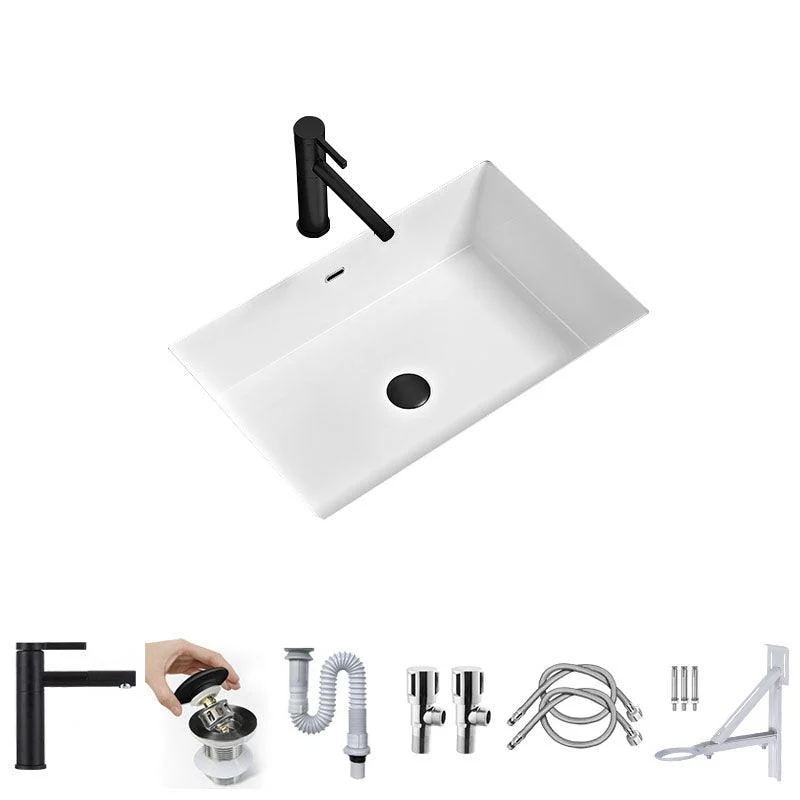 Bathroom Sink Ceramic Pull-out Tap White Rectangular Washroom Sink -Bathlova