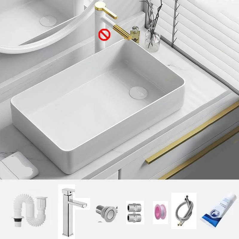 Bathroom Sink Ceramic Rectangular Tap Single Rod Handle Sink -Bathlova