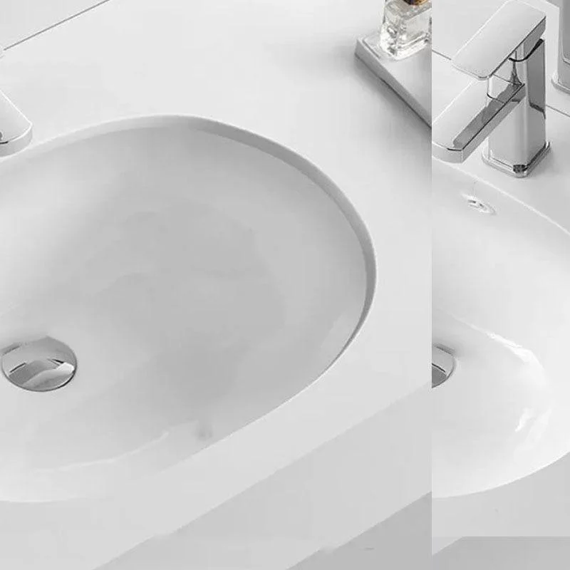 Bathroom Sink Ceramic White Round Anti-spill Sink with Tap -Bathlova