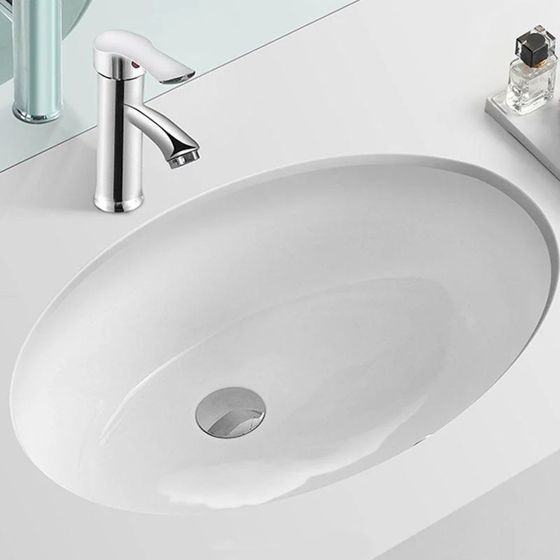 Bathroom Sink Ceramic White Round Anti-spill Sink with Tap -Bathlova